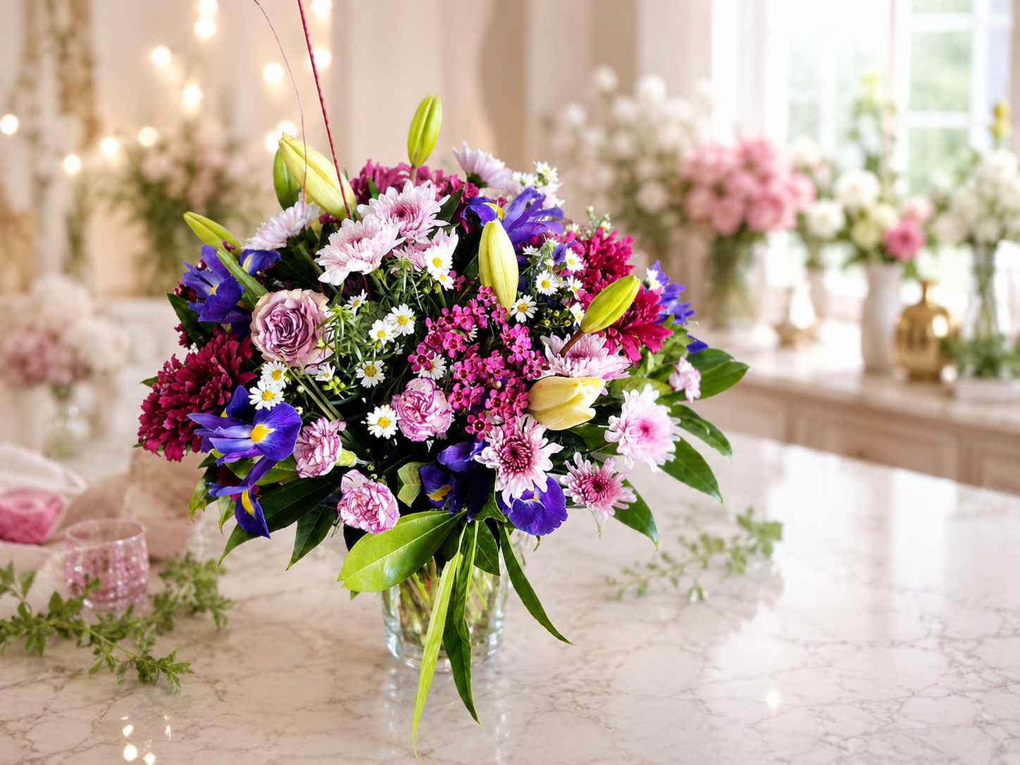 Ronel's Bloemiste floral brand artwork with wrapped bouquet